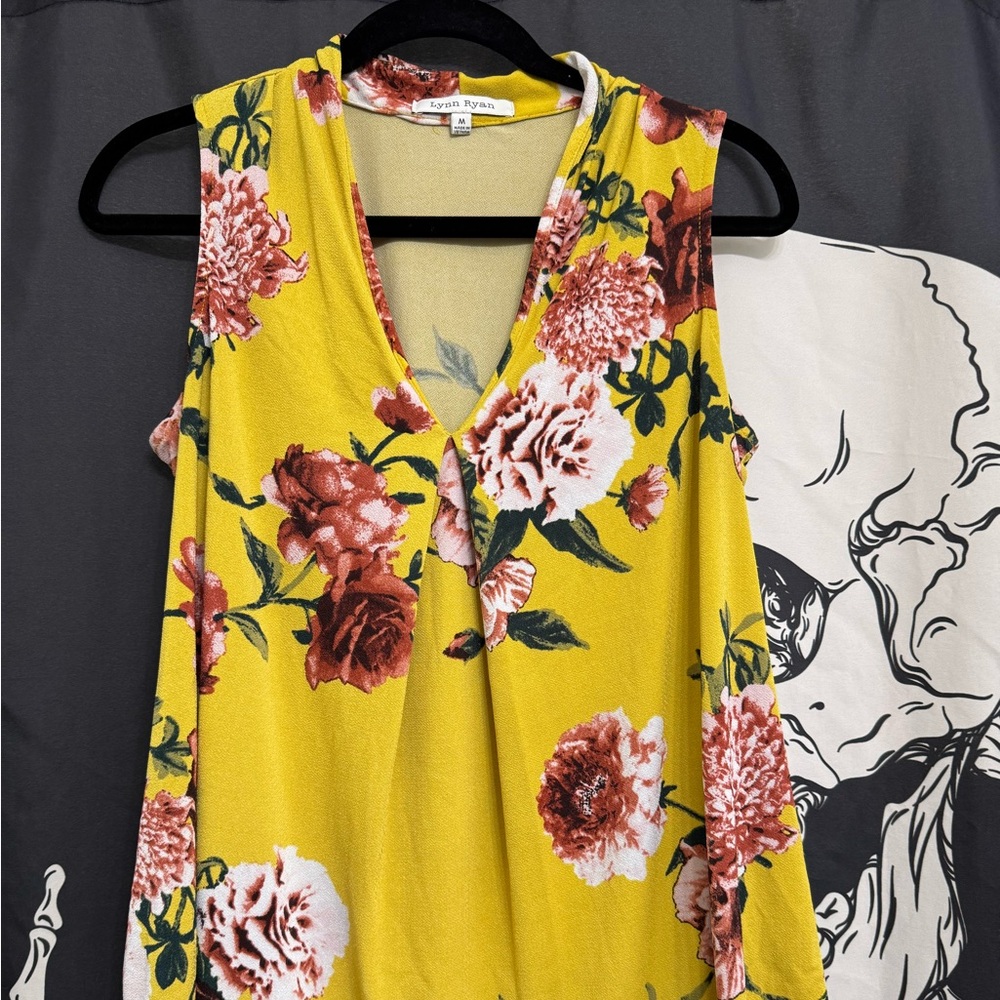 Yellow Floral V-Neck Sleeveless Top